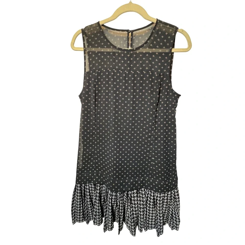 Abercrombie & Fitch Dress Size 10 Blue Sheer Sleeveless Houndstooth‎ Hem